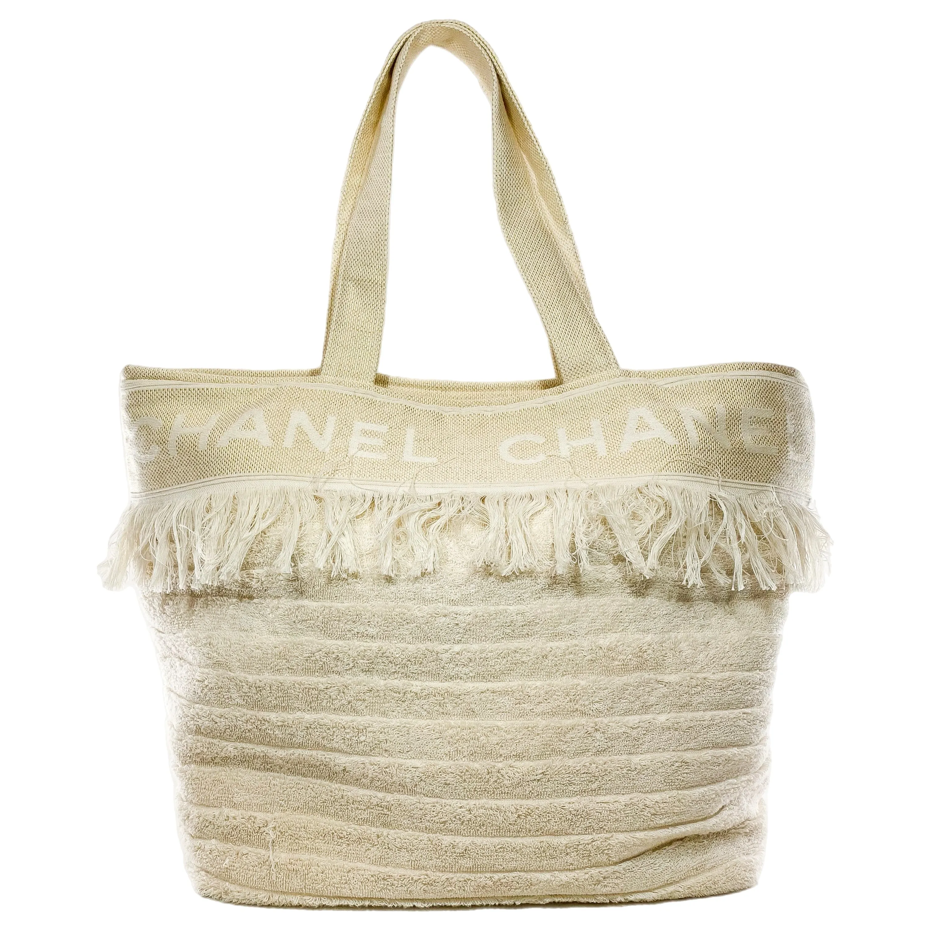Chanel Ivory Terry Cloth Tote Beachwear Set