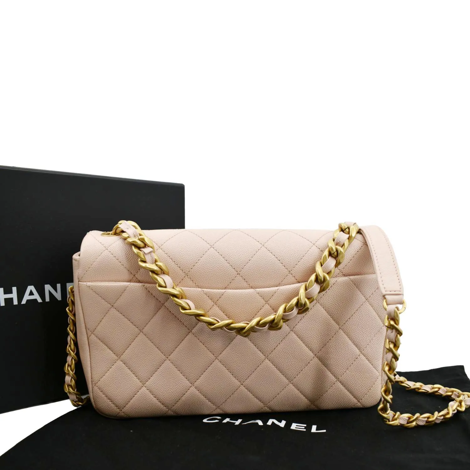 CHANEL Medium Fashion Therapy Flap Quilted Caviar Crossbody Bag Nude