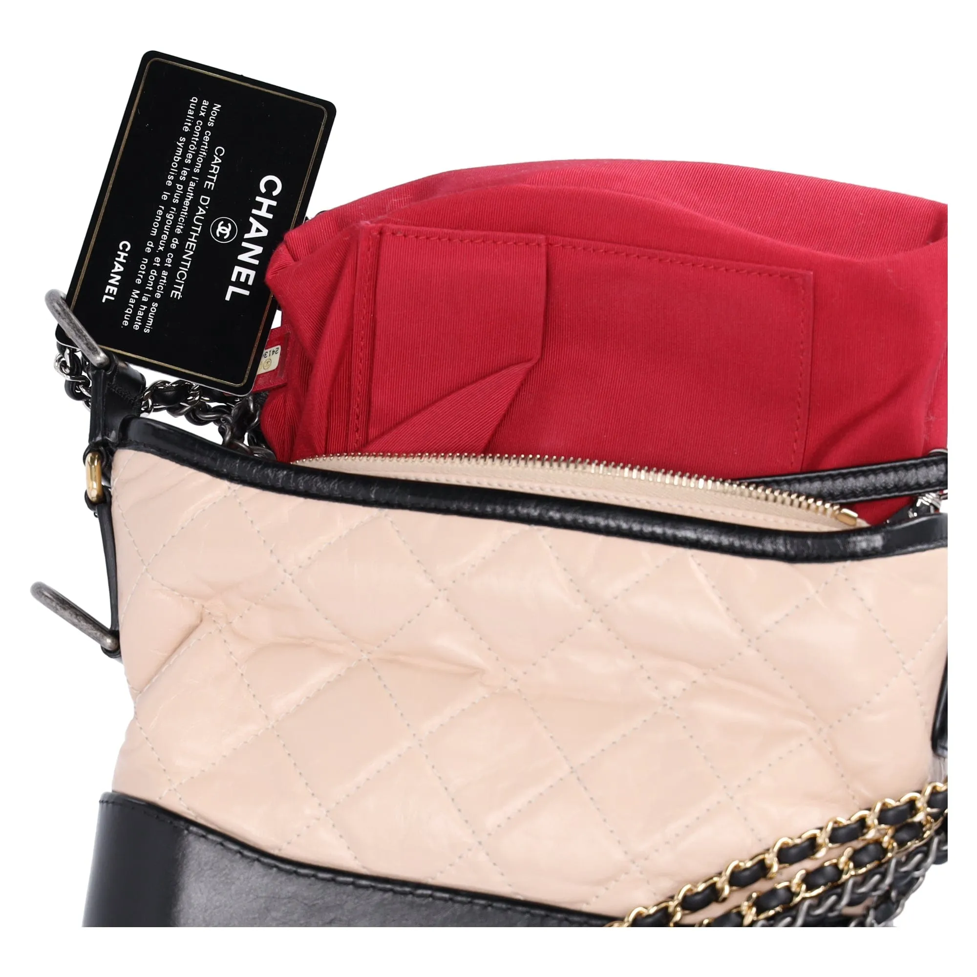 Chanel Small Gabrielle Hobo Bag Black Tan Beige Aged Calfskin Quilted Leather