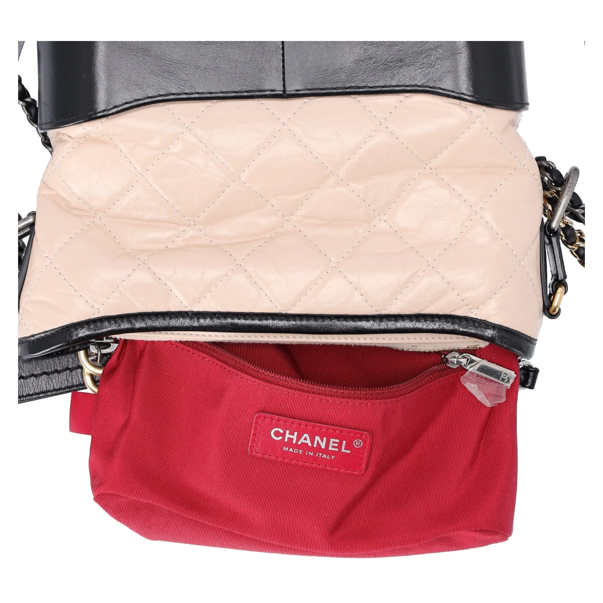 Chanel Small Gabrielle Hobo Bag Black Tan Beige Aged Calfskin Quilted Leather