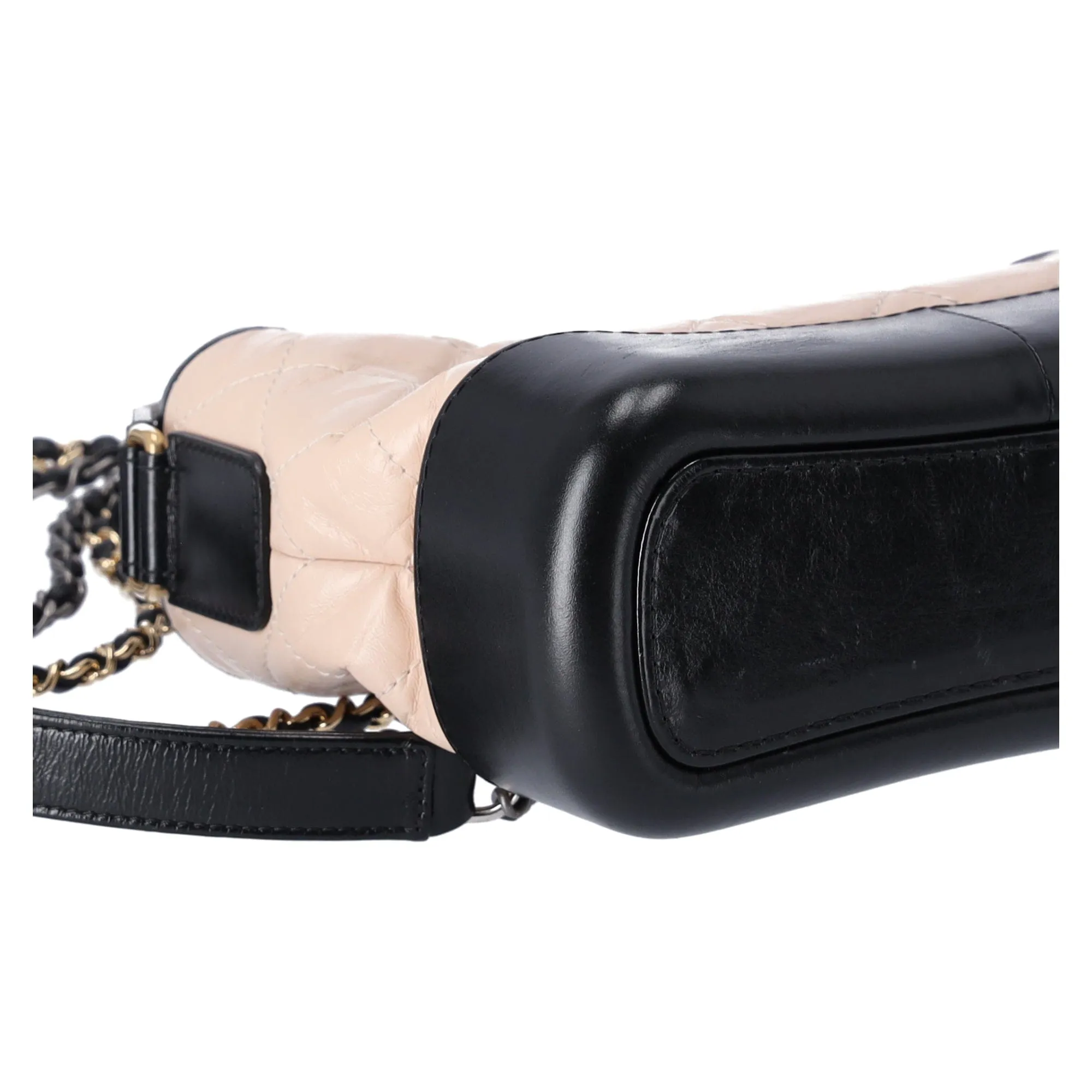 Chanel Small Gabrielle Hobo Bag Black Tan Beige Aged Calfskin Quilted Leather