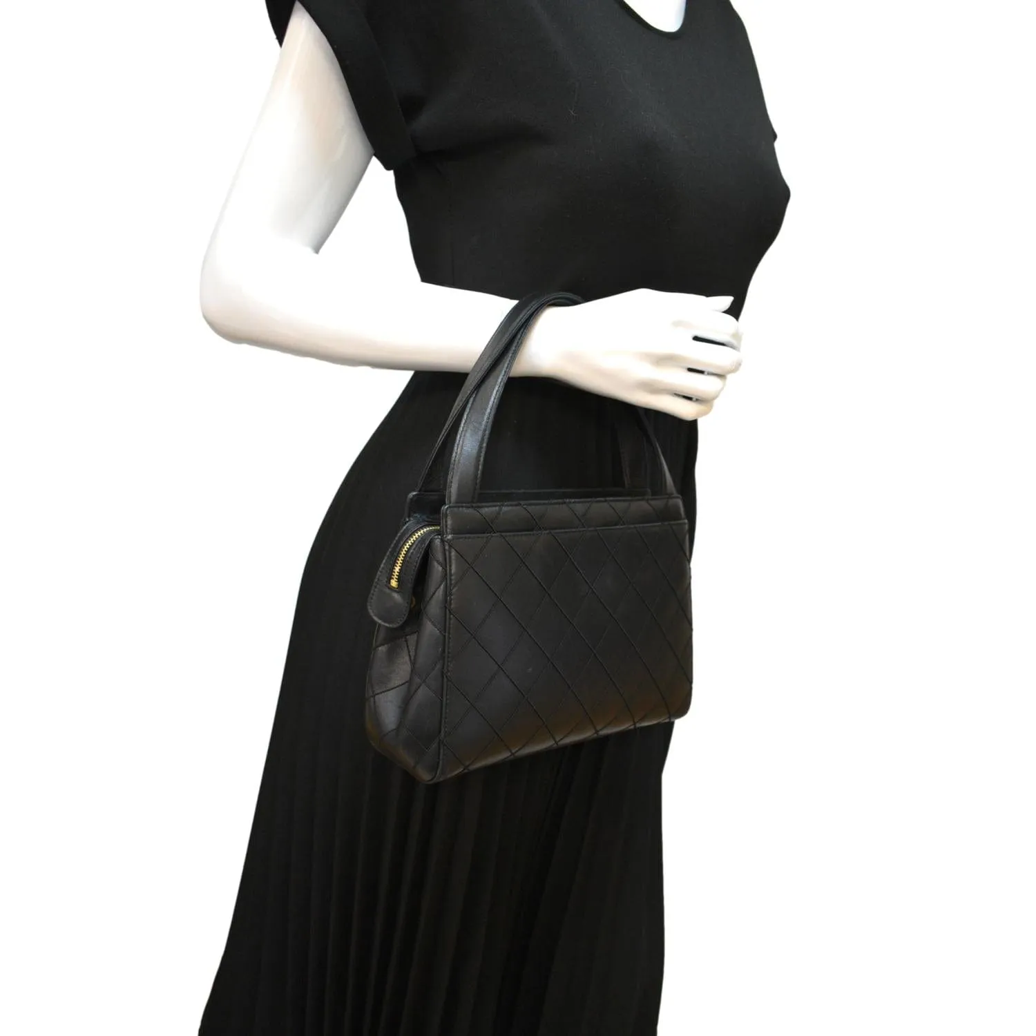 CHANEL Small Vintage Lambskin Leather Handbag Black