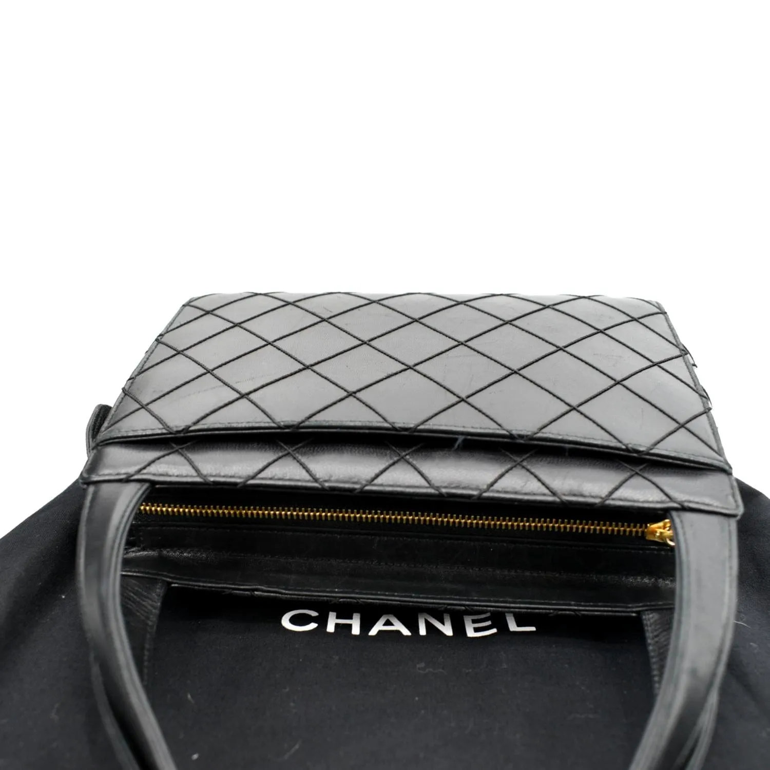 CHANEL Small Vintage Lambskin Leather Handbag Black