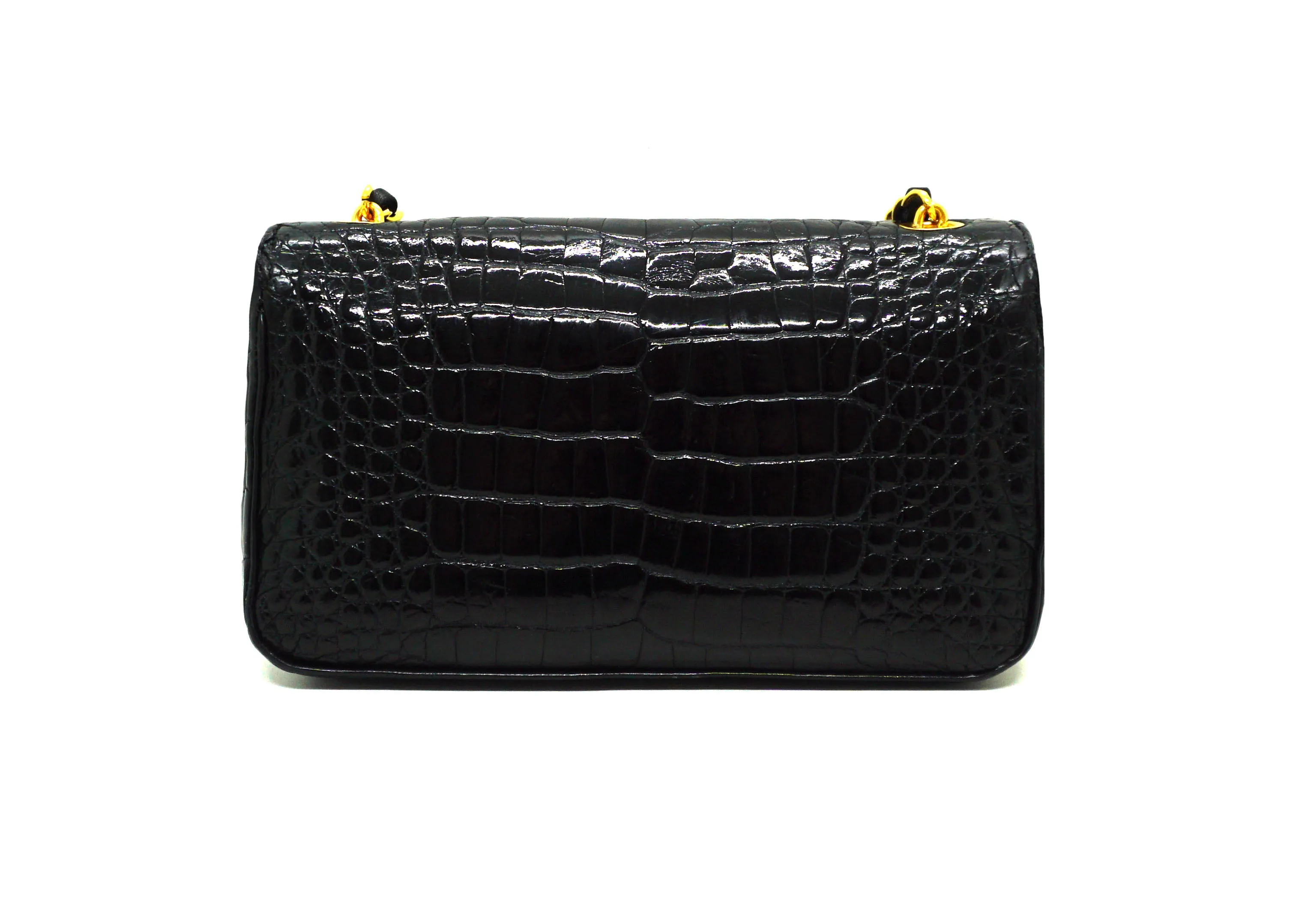 Chanel Vintage Rare Black Alligator Mini Flap