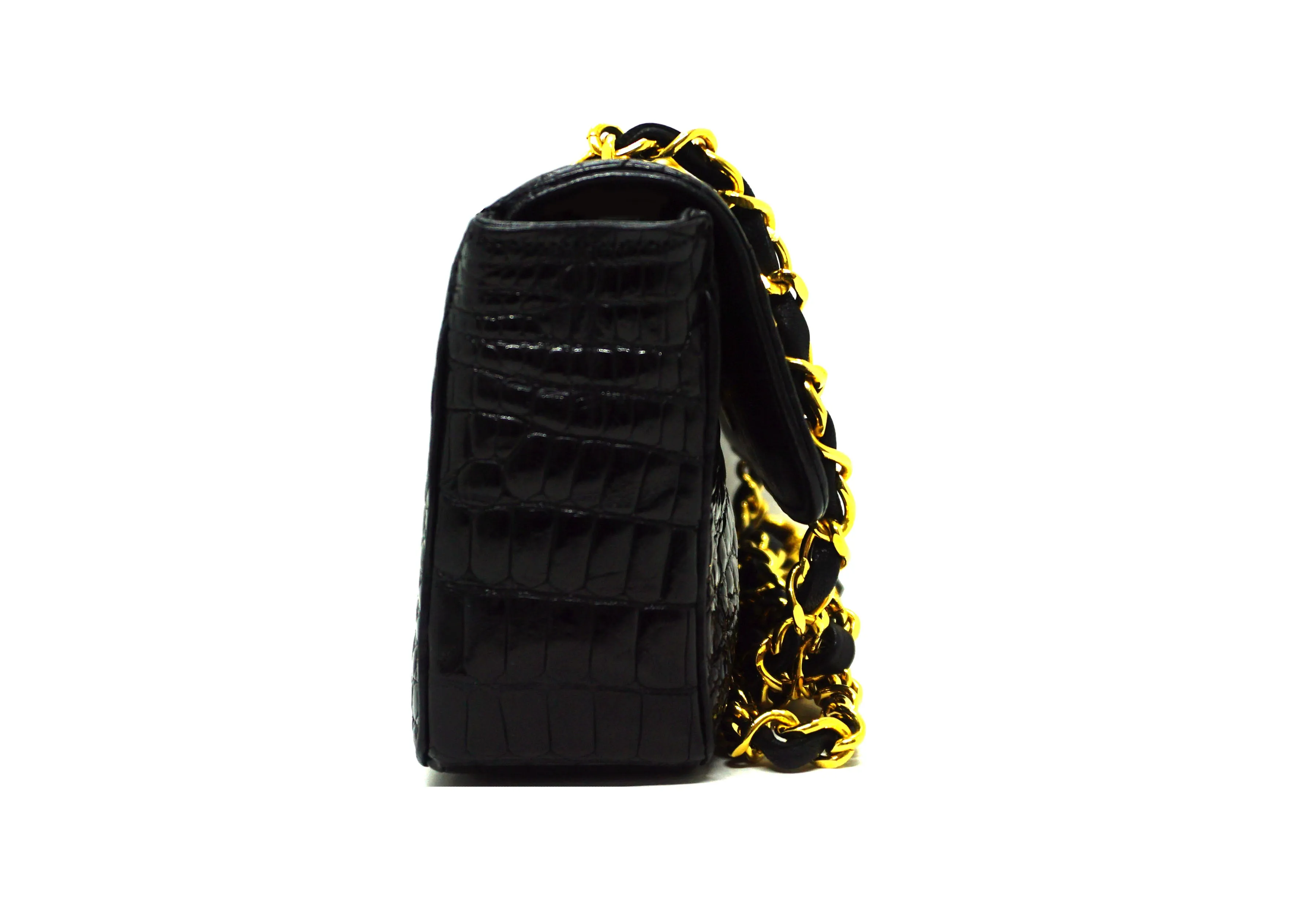 Chanel Vintage Rare Black Alligator Mini Flap