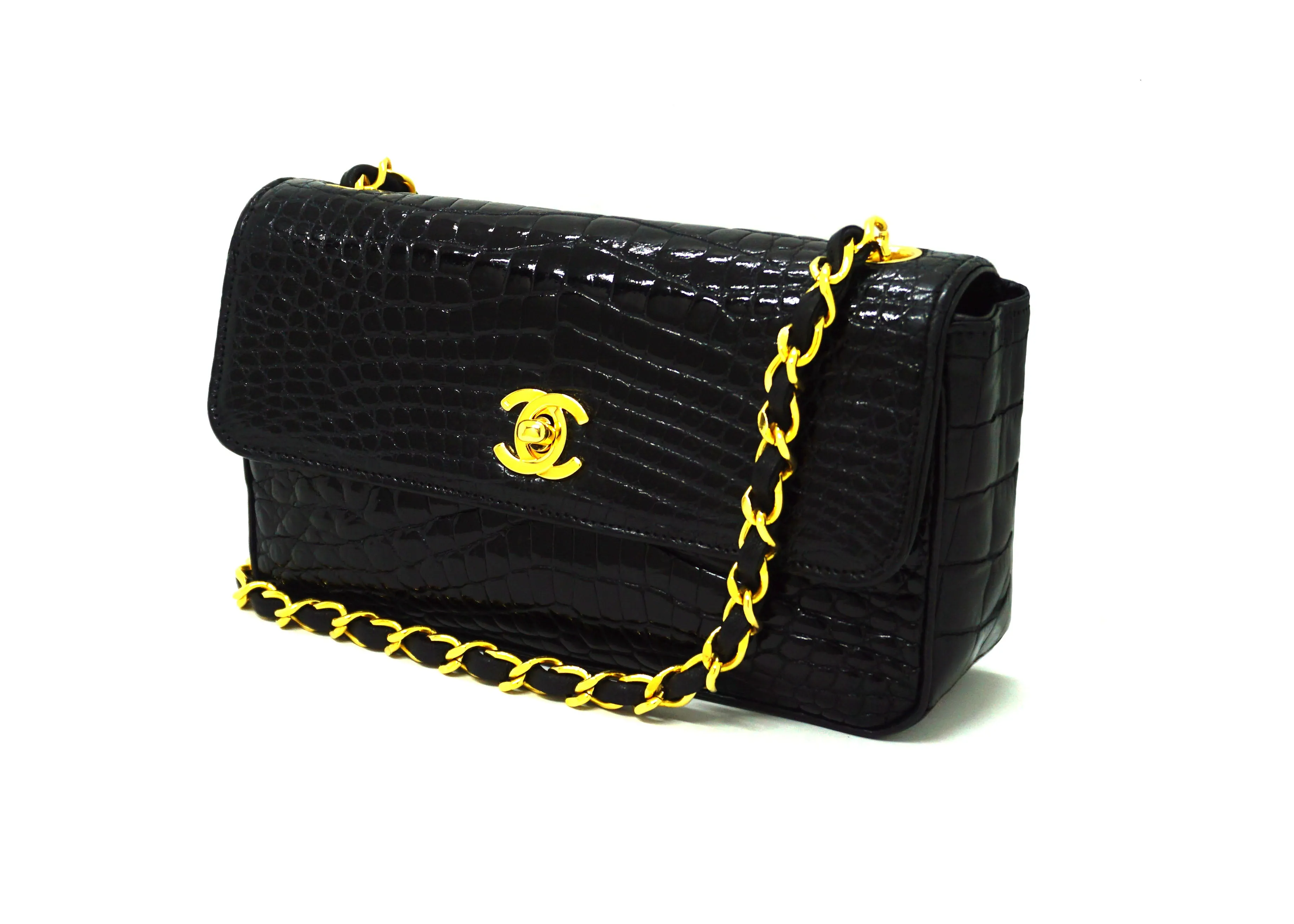 Chanel Vintage Rare Black Alligator Mini Flap