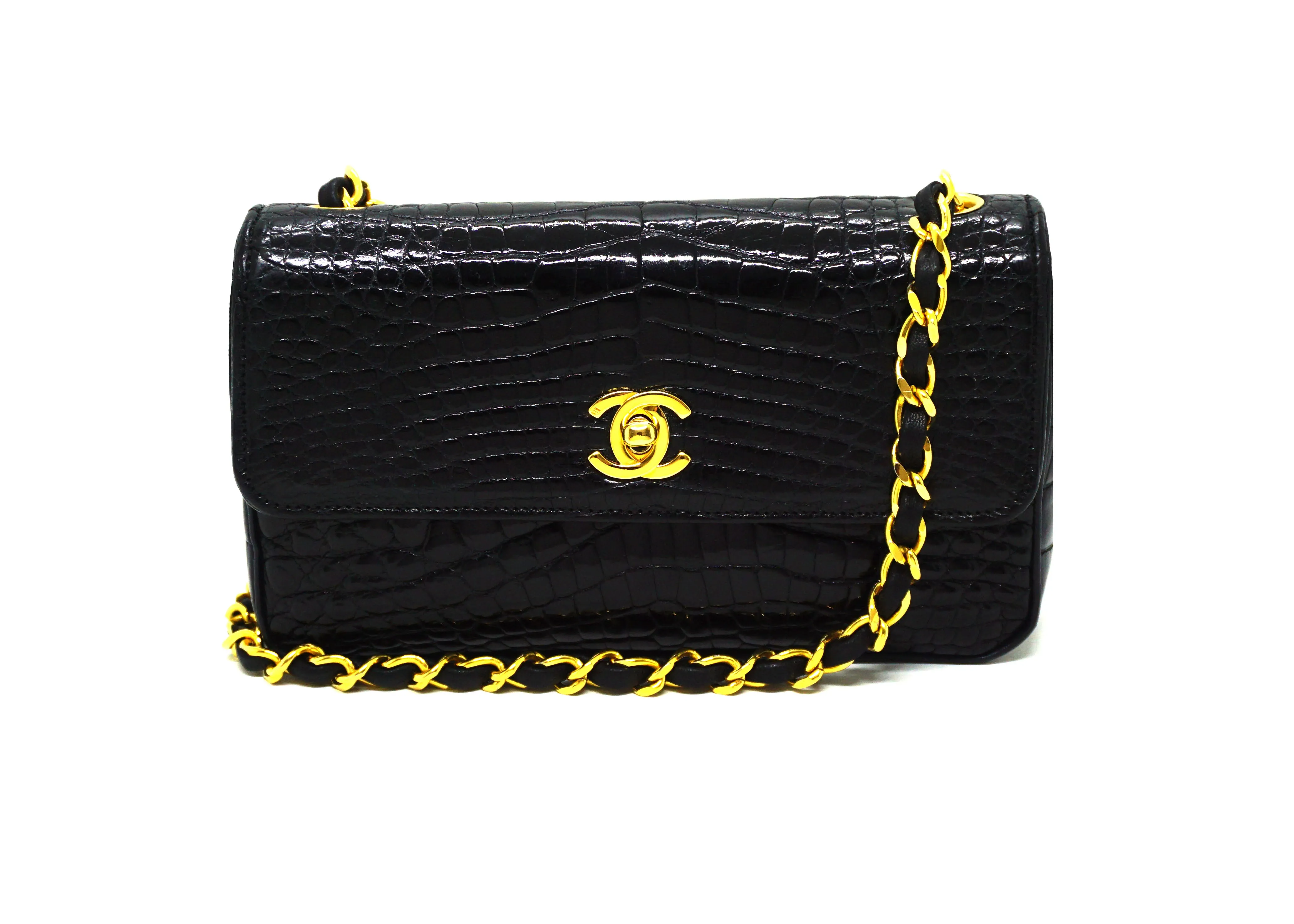 Chanel Vintage Rare Black Alligator Mini Flap