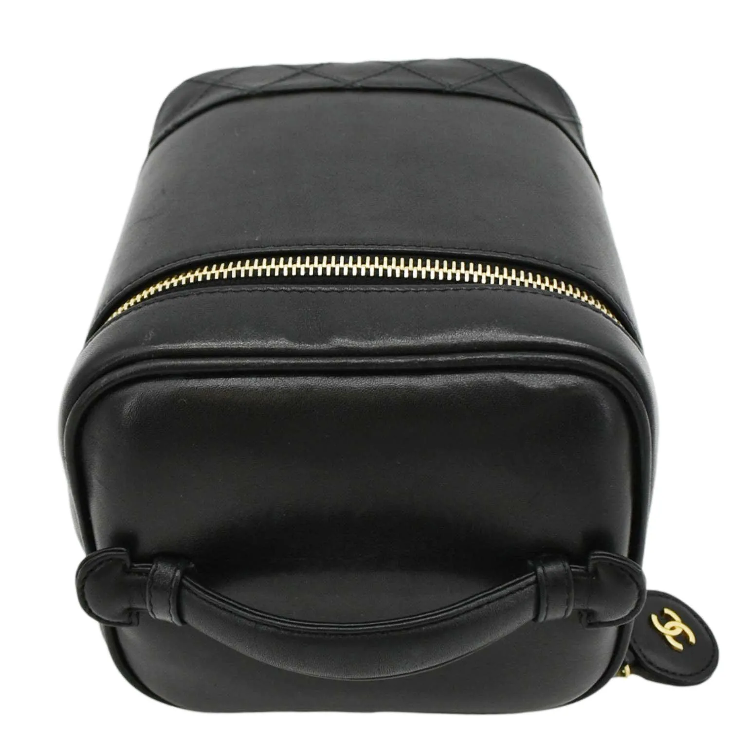 CHANEL Vintage Vanity Case Leather Cosmetic Bag Black