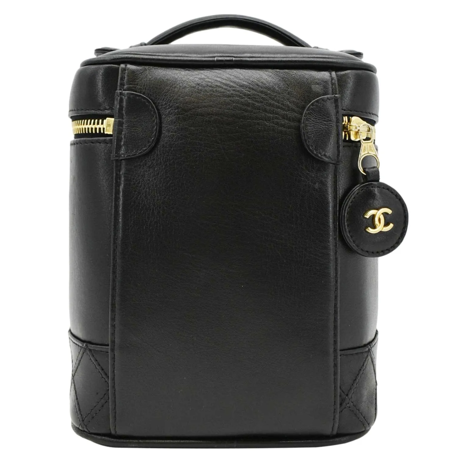CHANEL Vintage Vanity Case Leather Cosmetic Bag Black