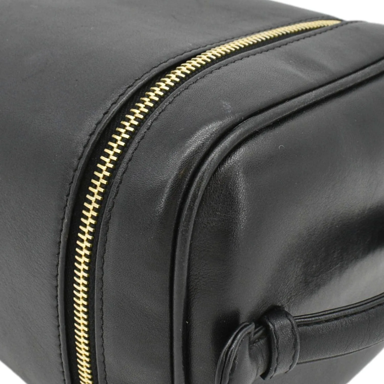 CHANEL Vintage Vanity Case Leather Cosmetic Bag Black