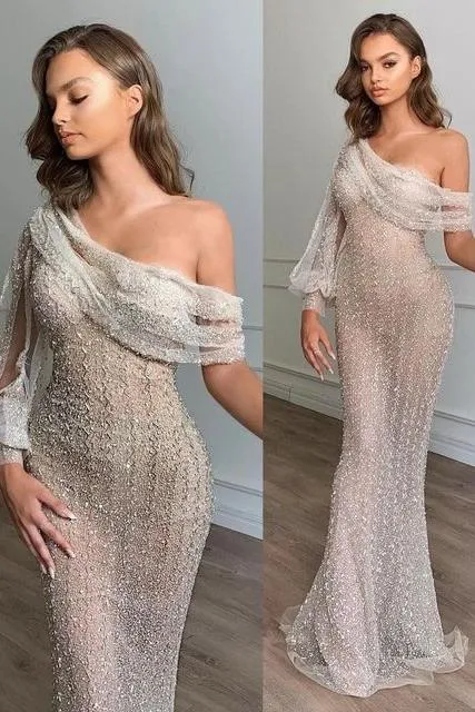 Charming One Shoulder Chic Slim Floor Length Prom Party Gowns