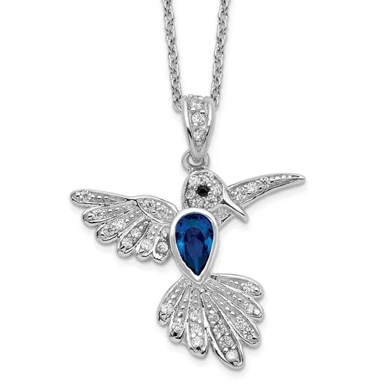 Cheryl M Sterling Silver Blue Spinel Hummingbird Pendant Necklace