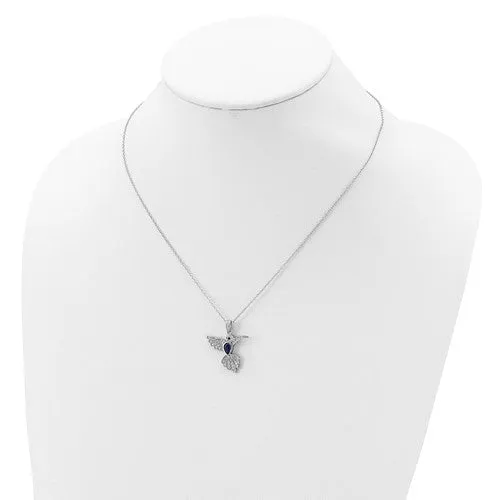 Cheryl M Sterling Silver Blue Spinel Hummingbird Pendant Necklace