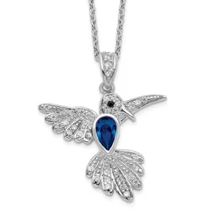 Cheryl M Sterling Silver Blue Spinel Hummingbird Pendant Necklace