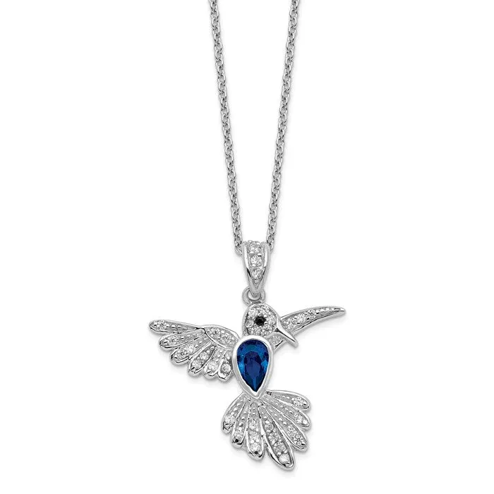 Cheryl M Sterling Silver Blue Spinel Hummingbird Pendant Necklace