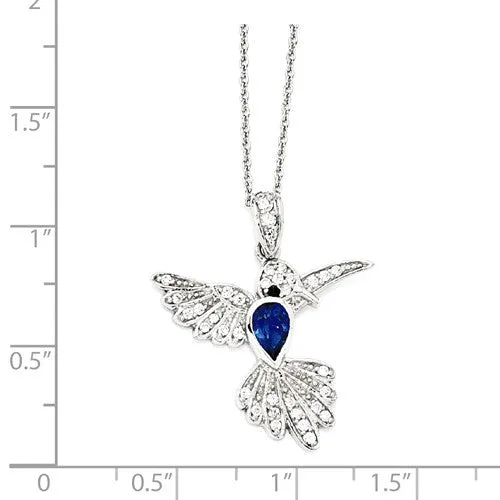 Cheryl M Sterling Silver Blue Spinel Hummingbird Pendant Necklace
