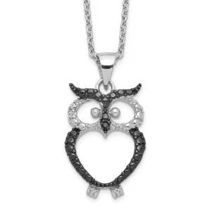 Cheryl M Sterling Silver CZ Black & White Owl Necklace
