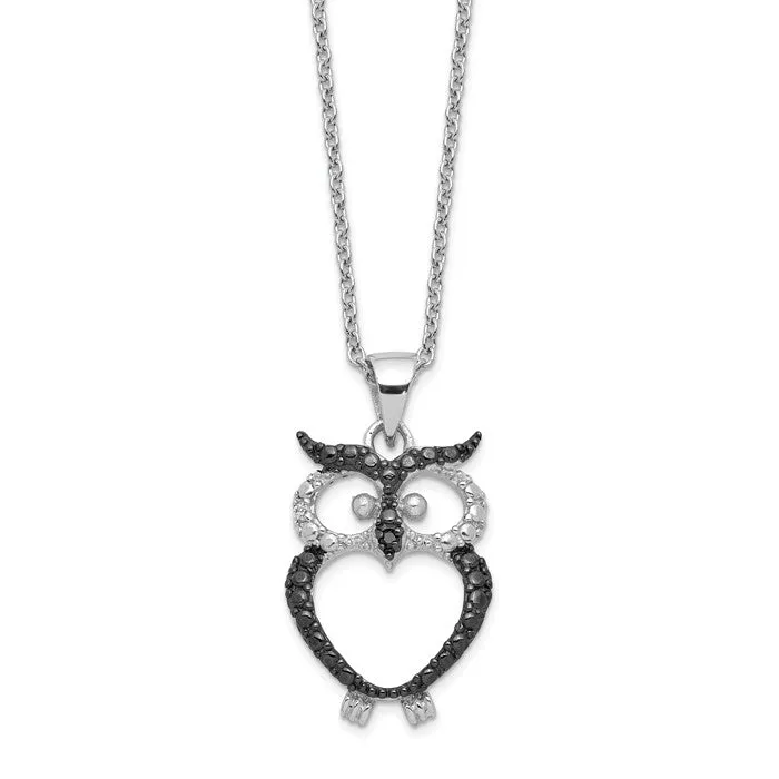 Cheryl M Sterling Silver CZ Black & White Owl Necklace