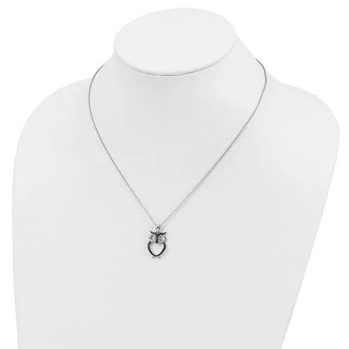 Cheryl M Sterling Silver CZ Black & White Owl Necklace