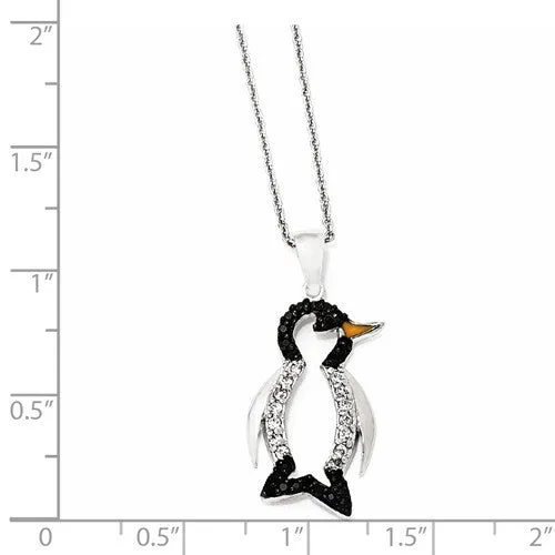 Cheryl M Sterling Silver Enameled CZ Penguin Necklace