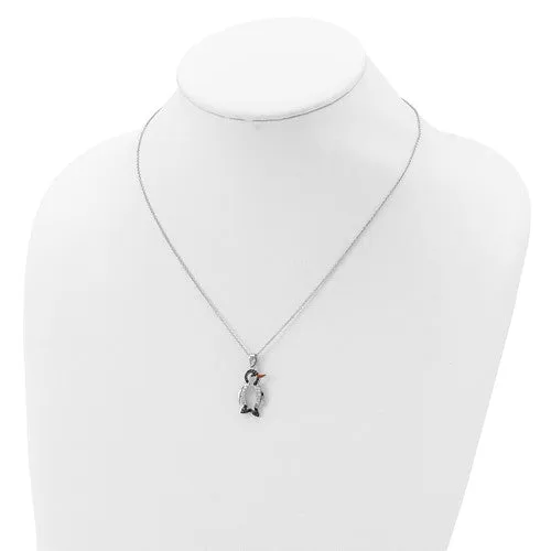 Cheryl M Sterling Silver Enameled CZ Penguin Necklace