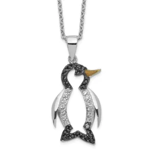 Cheryl M Sterling Silver Enameled CZ Penguin Necklace