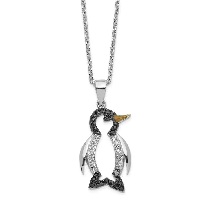 Cheryl M Sterling Silver Enameled CZ Penguin Necklace