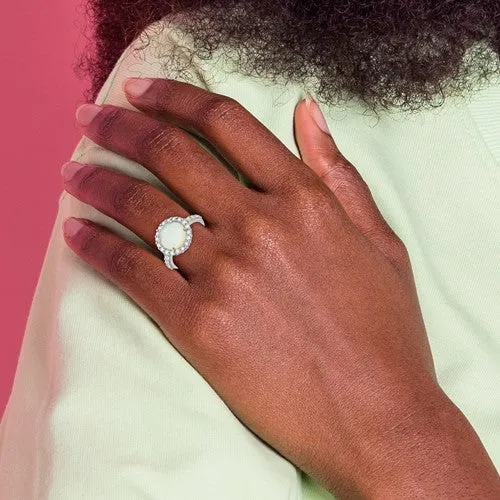 Cheryl M Sterling Silver Round White Created Opal & CZ Halo Ring