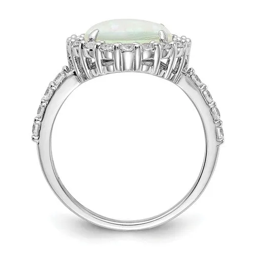Cheryl M Sterling Silver Round White Created Opal & CZ Halo Ring