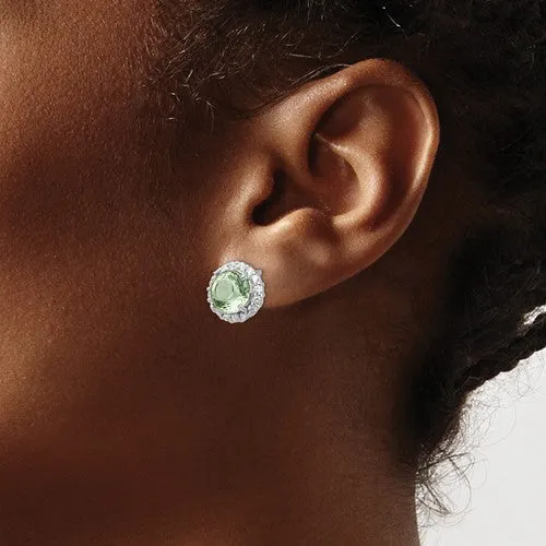 Cheryl M Sterling Silver Simulated Paraiba Tourmaline and CZ Halo Post Earrings