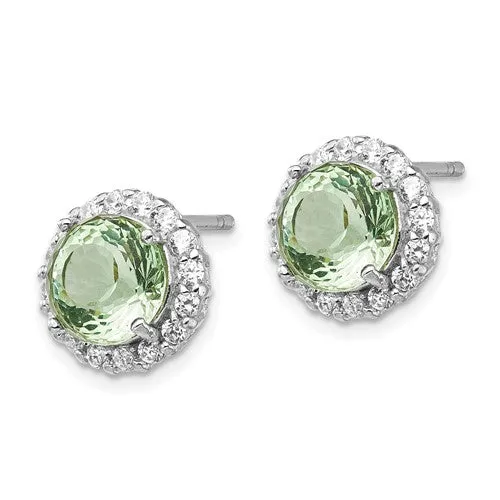 Cheryl M Sterling Silver Simulated Paraiba Tourmaline and CZ Halo Post Earrings