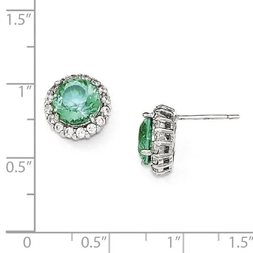 Cheryl M Sterling Silver Simulated Paraiba Tourmaline and CZ Halo Post Earrings