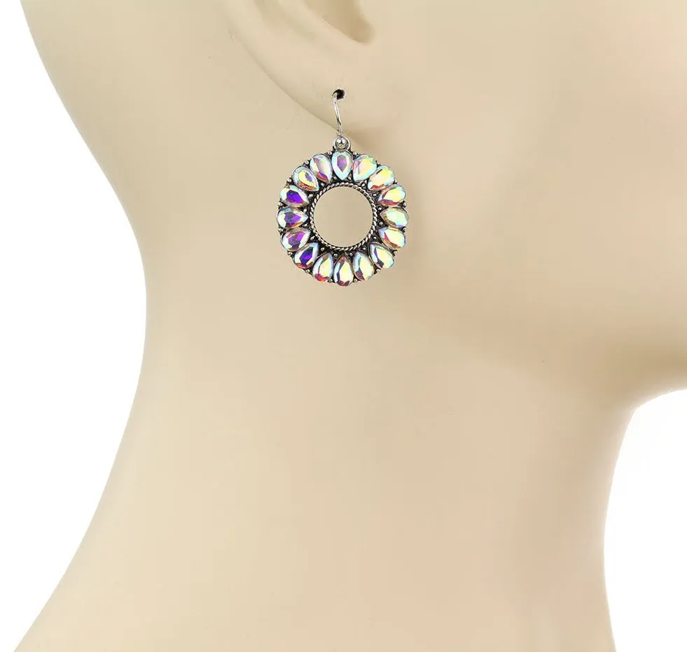 Cheshire Fashion Fish Hook Round Drop Earrings - Crystal