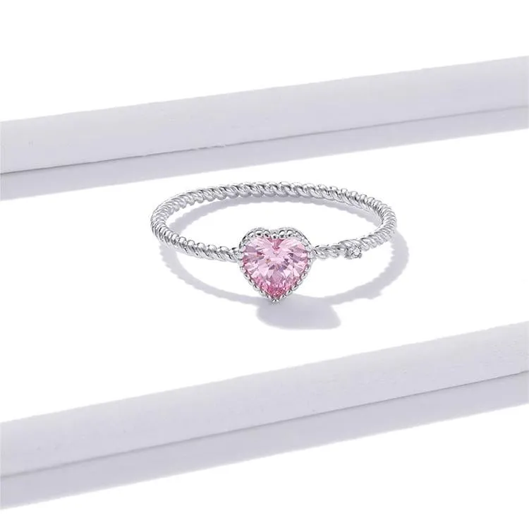 Chic CZ Inlaid Adjustable Pink Crystal Heart Ring