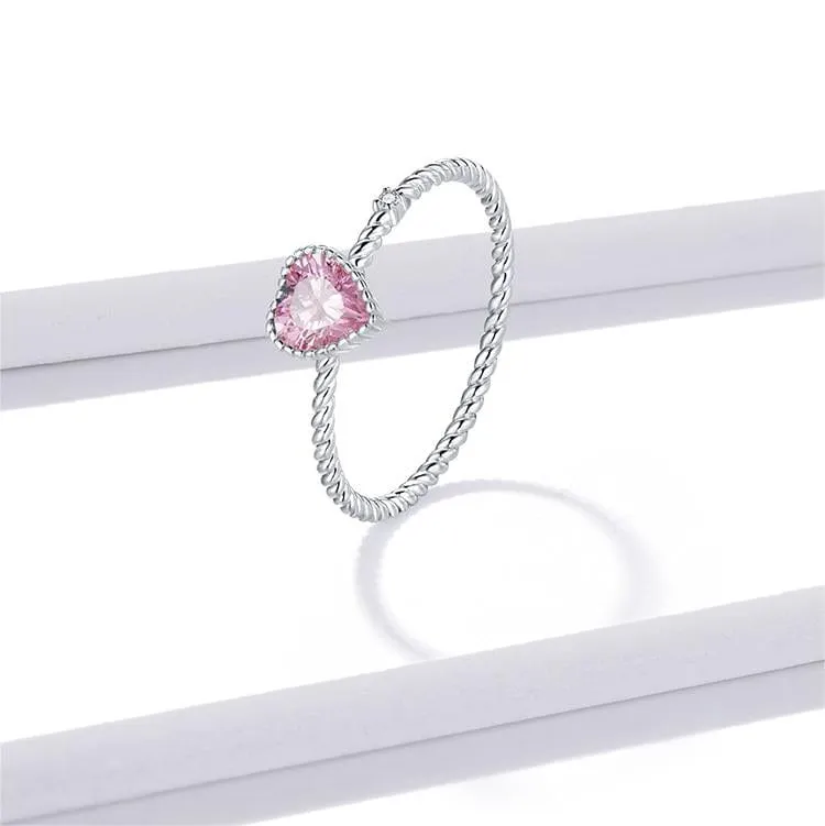 Chic CZ Inlaid Adjustable Pink Crystal Heart Ring