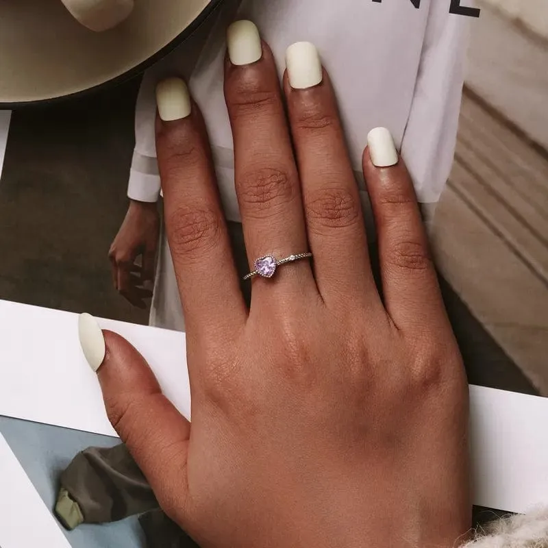 Chic CZ Inlaid Adjustable Pink Crystal Heart Ring