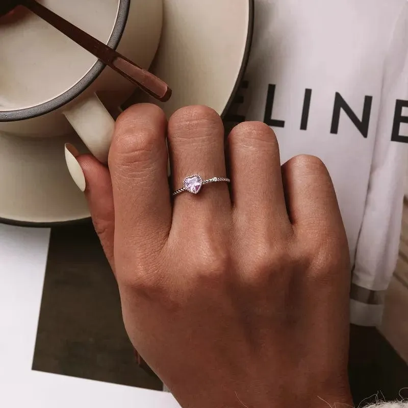 Chic CZ Inlaid Adjustable Pink Crystal Heart Ring