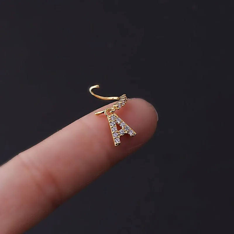 Chic CZ Inlaid Dangling Initial Letter Nose Piercing Nose Hoop