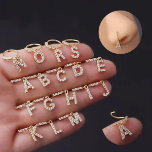 Chic CZ Inlaid Dangling Initial Letter Nose Piercing Nose Hoop