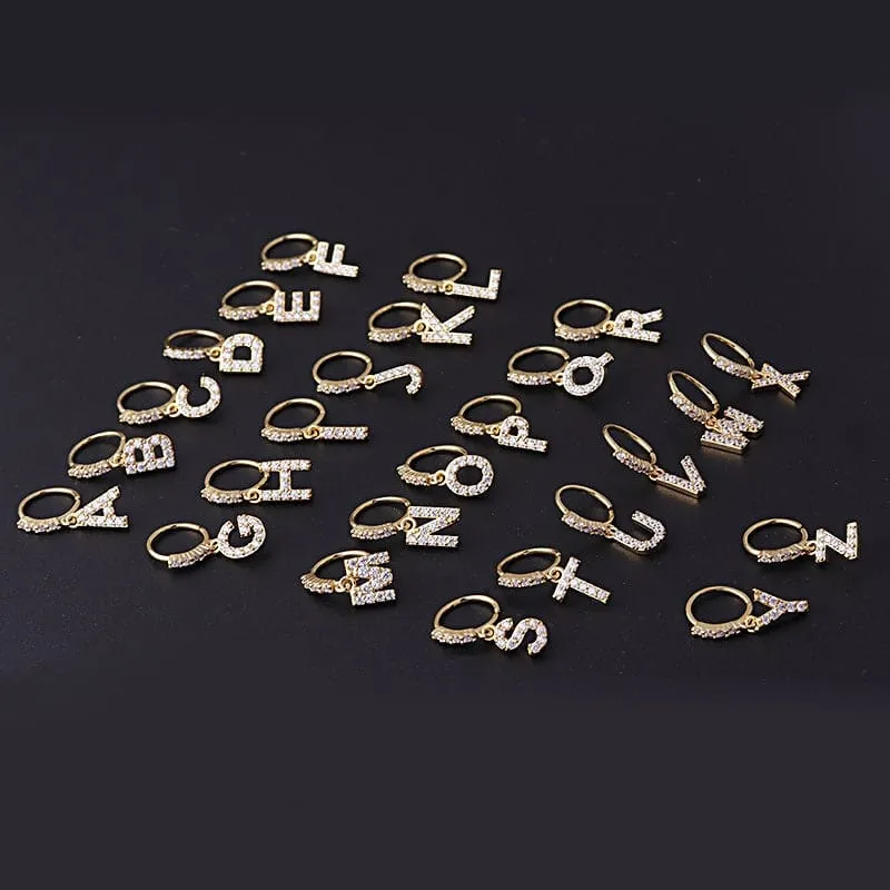 Chic CZ Inlaid Dangling Initial Letter Nose Piercing Nose Hoop