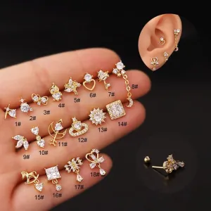 Chic Gold Silver Tone CZ Inlaid Helix Piercing Stud Earring