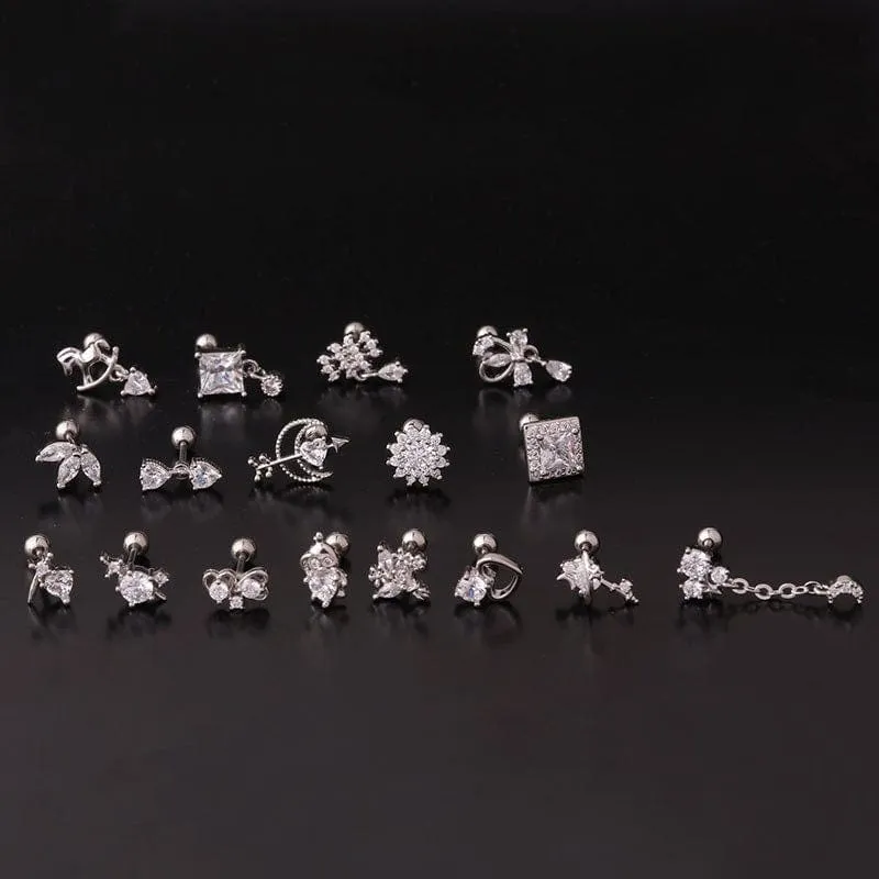 Chic Gold Silver Tone CZ Inlaid Helix Piercing Stud Earring