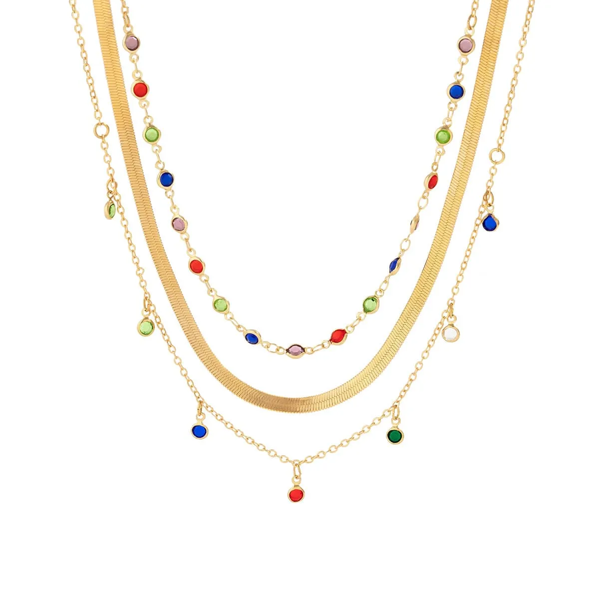 Chic Layered Crystal Tassel Herringbone Chain Necklace Set