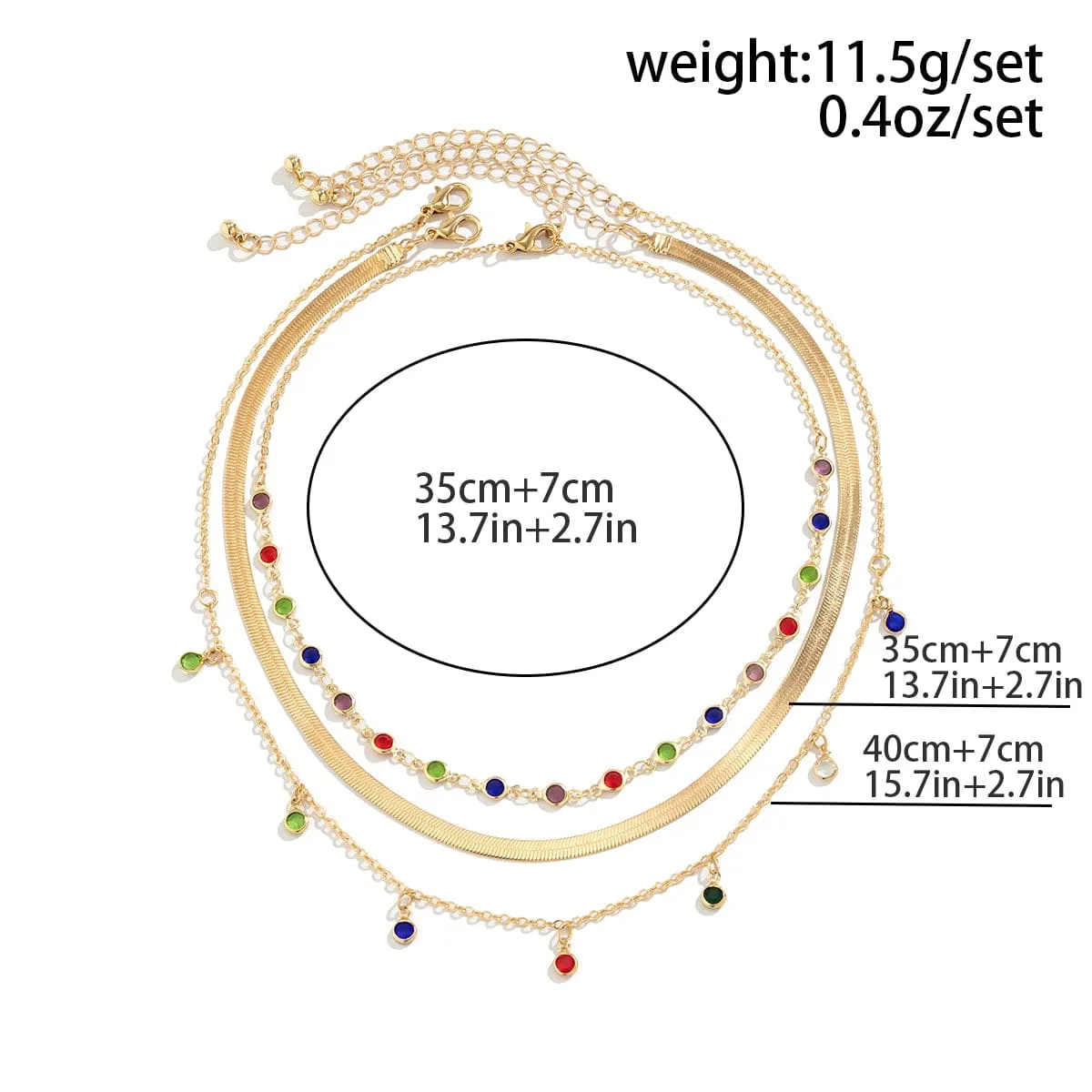 Chic Layered Crystal Tassel Herringbone Chain Necklace Set