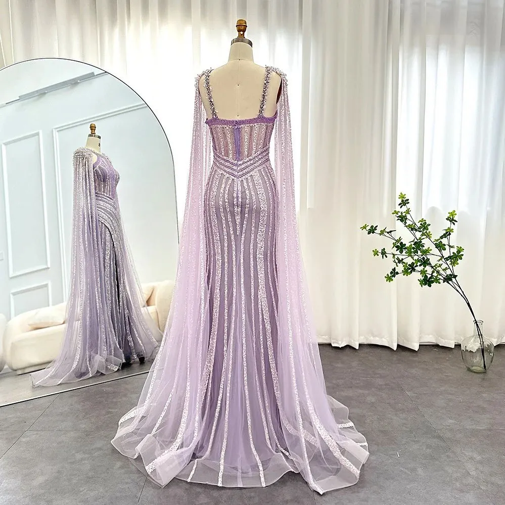 Chic Lilac Scoop Mermaid Evening Dress Split With Beadings Ruffle