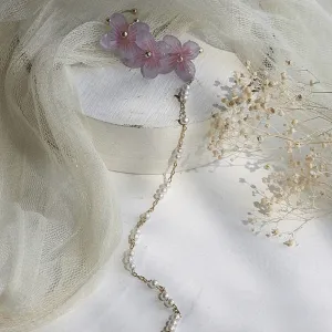 Chic Peach Blossom Flower Pearl Long Chain Ear Clip Earring