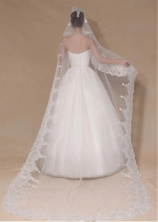 Chic Tulle Wedding Veil With Sequins Lace