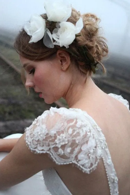 Chiffon A Line Sleeveless V neck Floor Length Lace Wedding Dresses