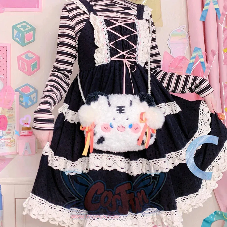 Chinese Lovely Winter Lolita White Tiger Crossbody Bag and Hat