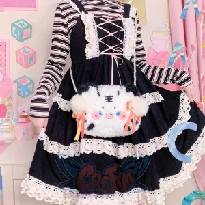 Chinese Lovely Winter Lolita White Tiger Crossbody Bag and Hat